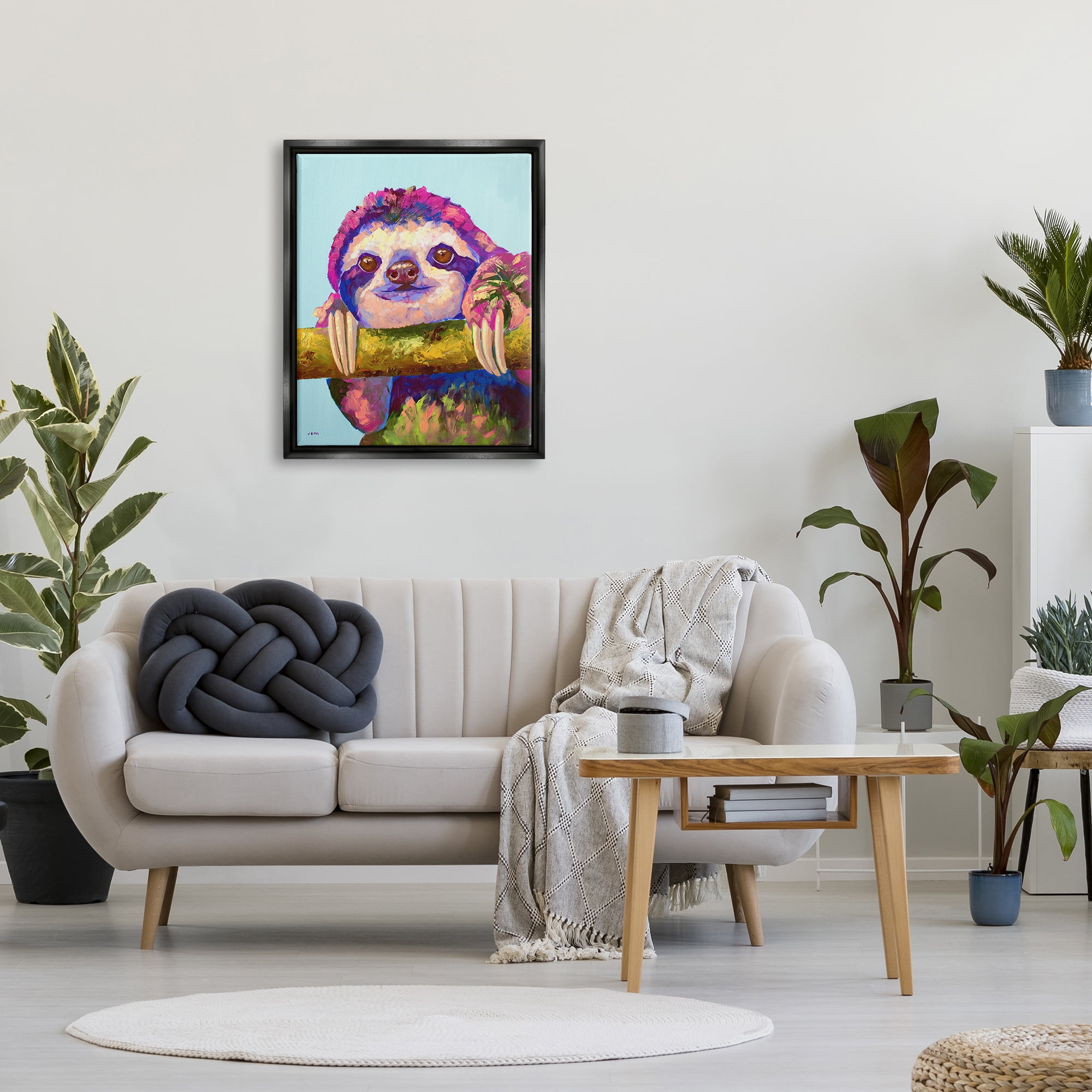 Stupell Happy Sloth Bold Wildlife Animal Animals & Insects Painting Black Floater Framed Art Print Wall Art