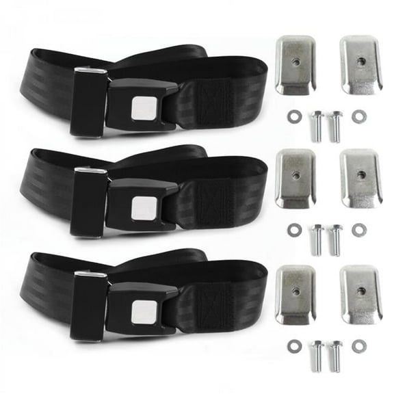 SafeTboy 676280 Ford Truck 1961-1966 Standard 2 Point Black Lap Bench Seat Belt Kit with Bracketry - 3 Belts