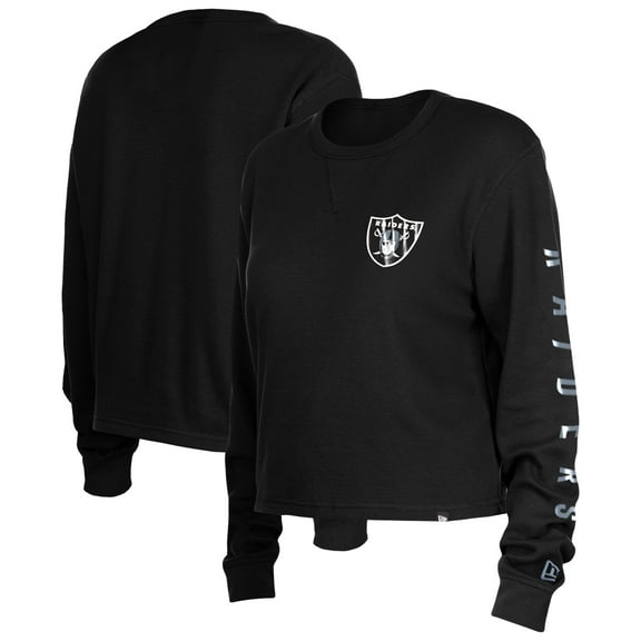 Women's New Era Black Las Vegas Raiders Sport Night Thermal Long Sleeve Cropped-T-Shirt