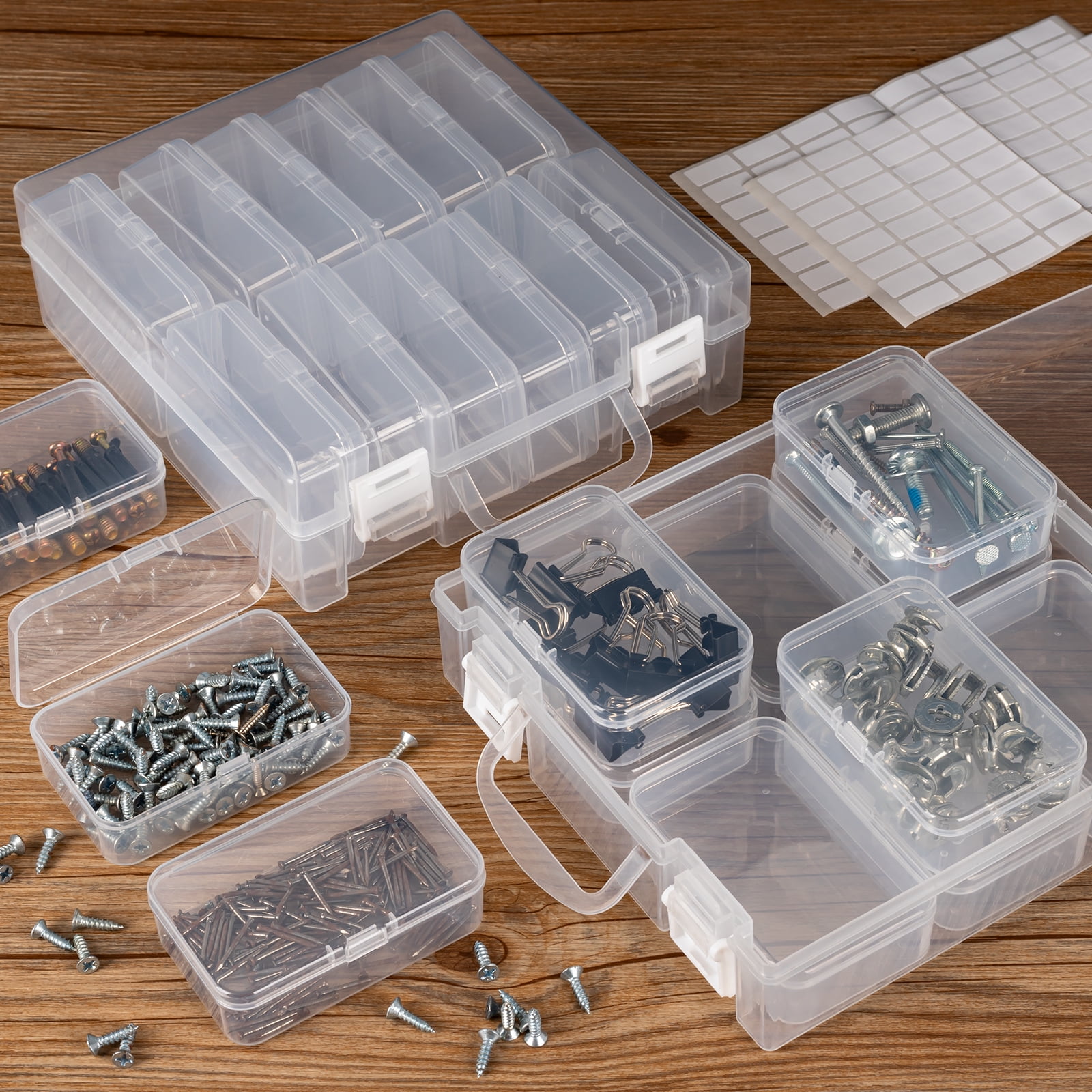 Rectangle Storage Boxes with Hinged Lids,Clear Bead Storage Containers, 12 Small Plastic Bead Organizer Box,Clear Bead Storage Containers for Seeds Beads Jewelry Crafts Small Items (2 Pack)