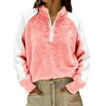 thumbnail image 6 of Otntypg Womens Half Zip Sherpa Fleece Pullover Soft Oversized Long Sleeve Color Block Mock Neck Sweatshirt with Pockets Warm Fuzzy Sweater Tops Pink S, 6 of 8