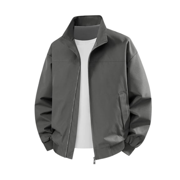 IROINNID Men's Lightweight Full Zip Bomber Jacket Stand Collar Water Resistant Casual Outerwear Long Sleeve Solid Color Top with Side Pockets