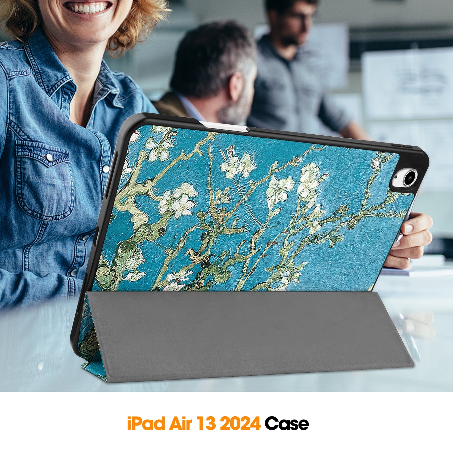 Allytechgroup iPad Air 13 M2 2024 Case, Slim Flip Smart Cover Auto Sleep Wake with Pencil Holder Multi Angle Veiwing Stand Shockproof Case for Apple iPad Air 13 inch 2024,Blossom