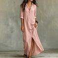 thumbnail image 7 of Gytharion Women's Flowy Maxi Dresses Lapel Long Sleeve Front Slit Dresses Loose Elegant Casual Shirt Dresses, 7 of 7