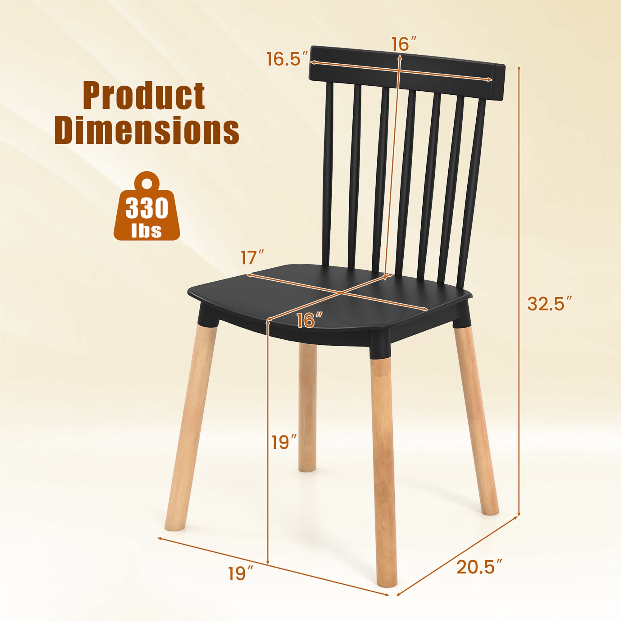 Gymax Set of 4 Windsor Dining Chairs Dining Chairs w/ Spindle Backs & Curved Seats Black