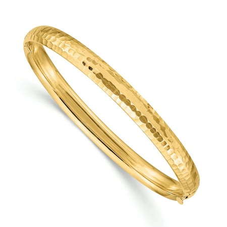 14k Yellow Gold Kids Hammered 5mm Hinged Baby Bangle Bracelet Cuff Expandable Stackable Gifts For Women For Her