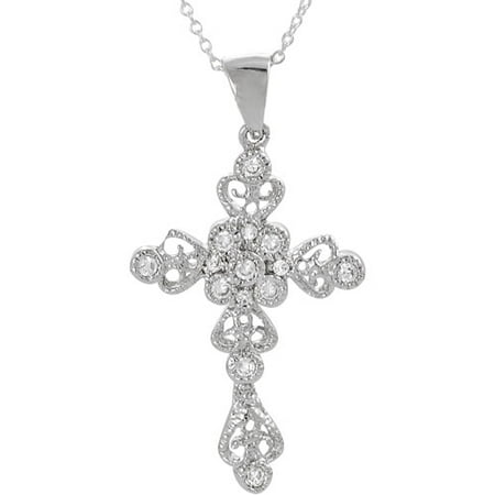 Brinley Co. CZ Filigree Sterling Silver Cross Pendant, 18"