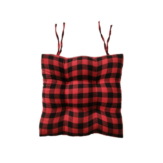 Bewildely Silla de forma cuadrada Almohadillas de poliéster Rejilla Cojín y cálido con lazos Respaldo antideslizante Almohada Mat Home Decoración del hogar 2.5 cm rojo negro 43*42*12cm
