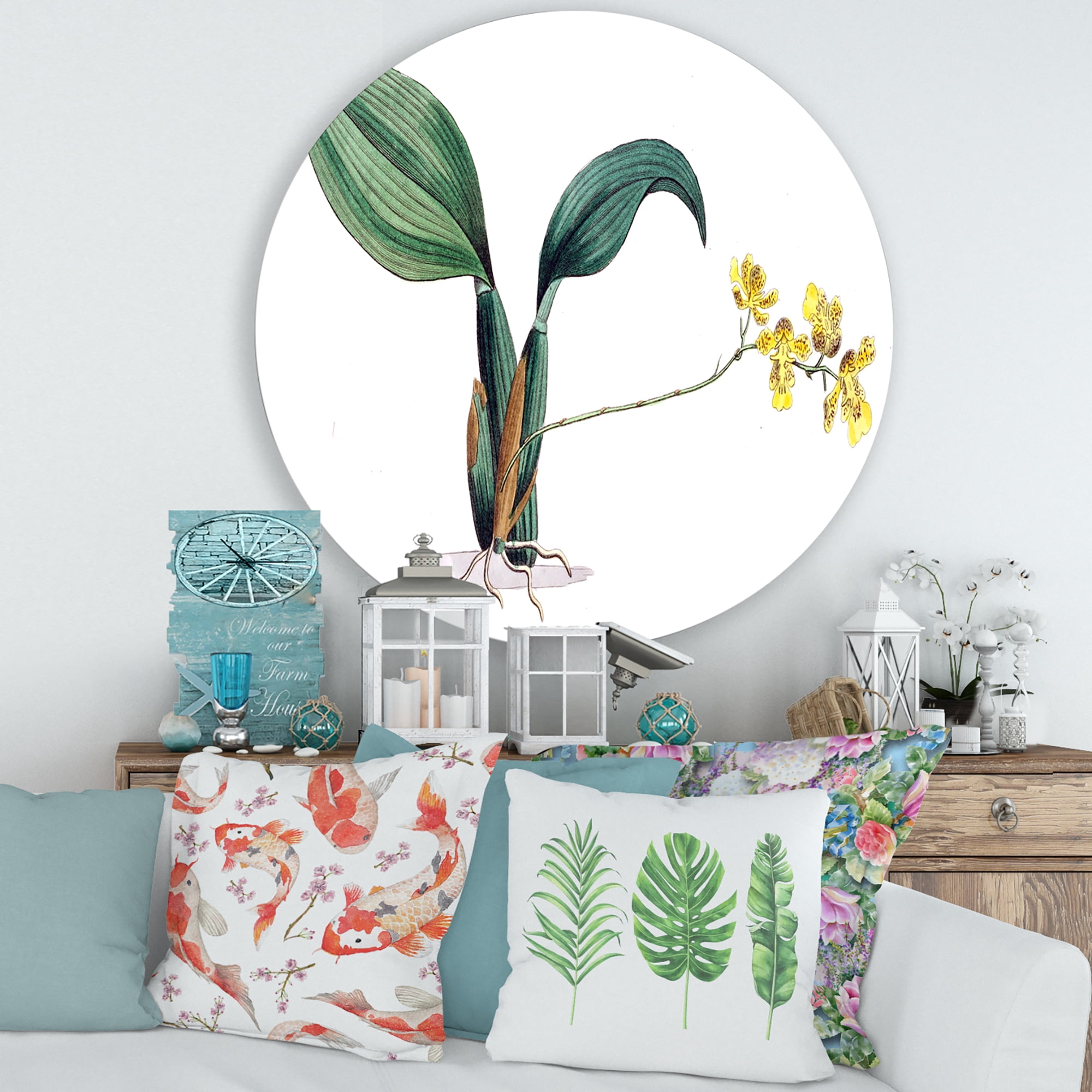 Designart 'Ancient Plant Life VI' Traditional Circle Metal Wall Art 36x36 - Disc of 36