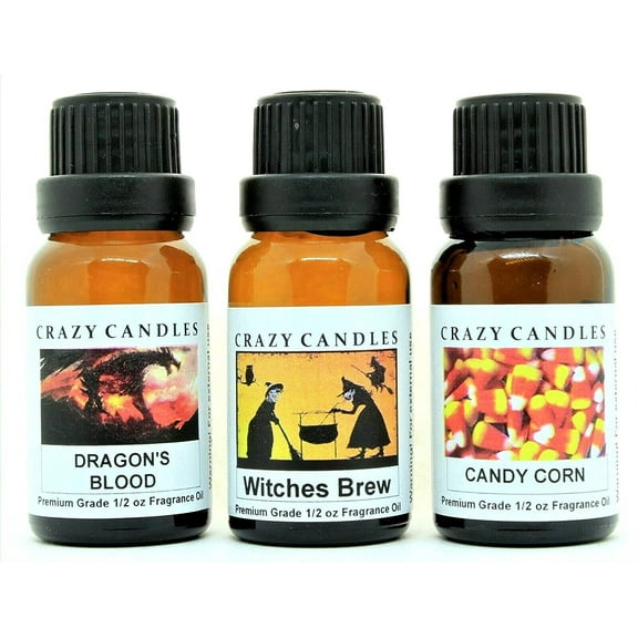 3 Bottles Set (Halloween Collection), 1 Dragon's Blood, 1 Witches Brew, 1 Candy Corn 1/2 Fl Oz Each (15ml) Premium Grade Scented Fragrance Oils by Crazy Candles