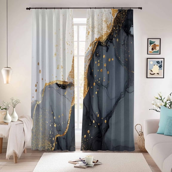 Black White Marble Blackout Curtains for Bedroom/Living Room, Pinch Pleated Black Out Curtains, Retro Modern Abstract Marble Crack Room Darkening Window Drapes with Hooks 2 Panels, 59"x70"