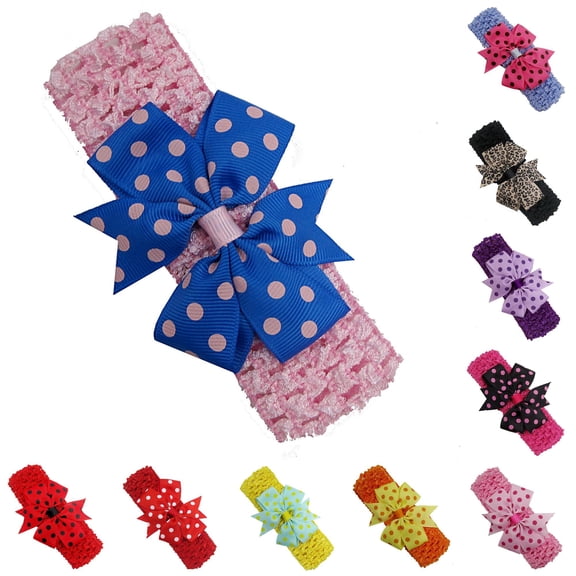 Ticikt Baby Crochet Headbands, Colorful Tulle Bow Elastic Hair Bands Cute Girls Floral Hair Accessories