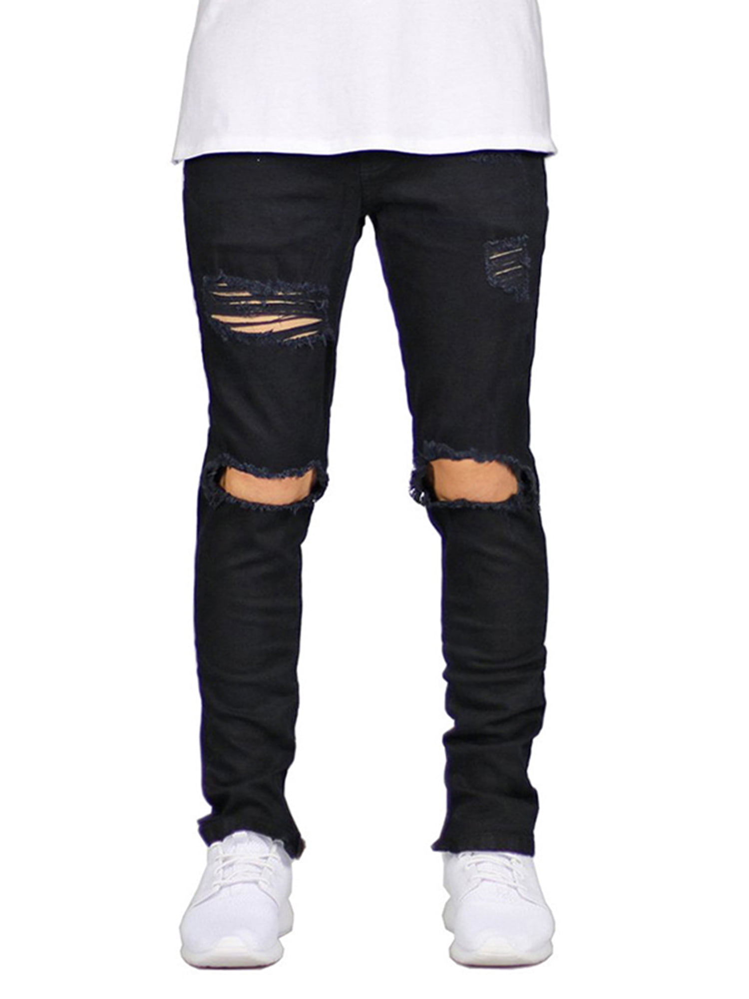 black ripped jeans men's slim straight