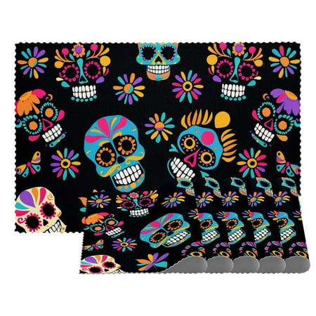 

Placemats Set of 4 Non Slip Washable Table Placemats Colorful Sugar Skull Flower