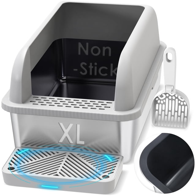 Caja de arena para gatos Suzzipaws de acero inoxidable XL para grandes felinos