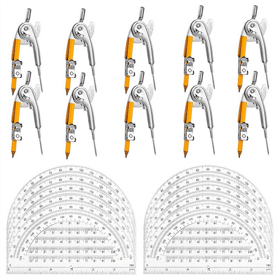 20 Sets Student Protractor and Compass Set - Geometry Math with Pencil Compass, 180 Degree
