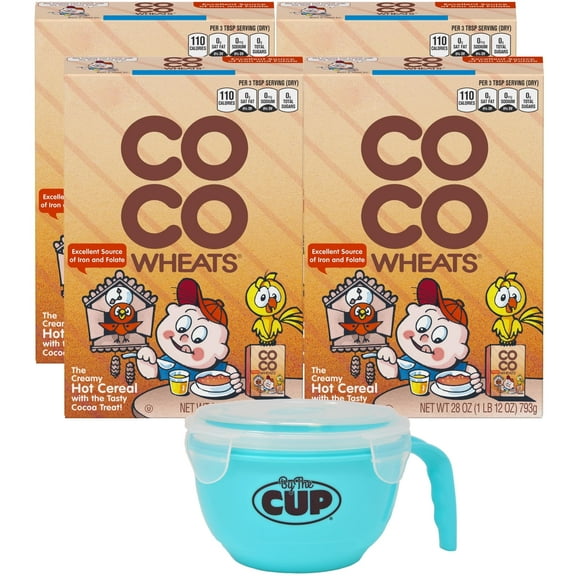 CoCo Wheats 28 Ounce (Pack of 4) with By The Cup Cereal Bowl