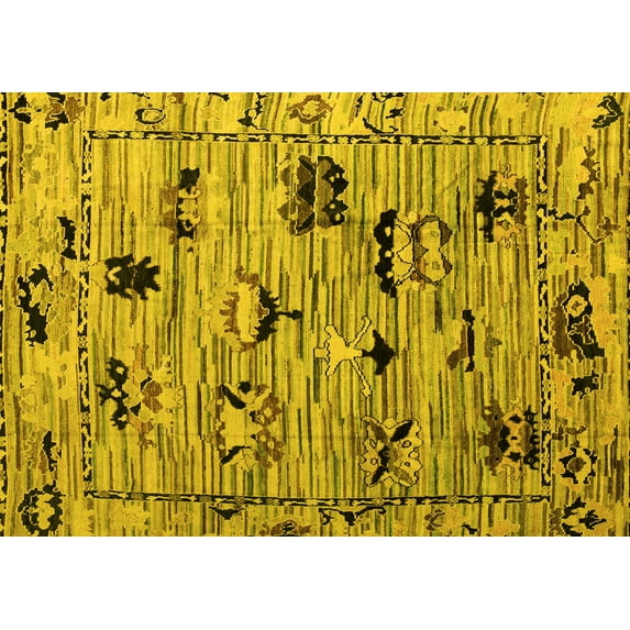 Ahgly Company Machine Washable Indoor Rectangle Abstract Yellow Modern Area Rugs, 8' x 10'