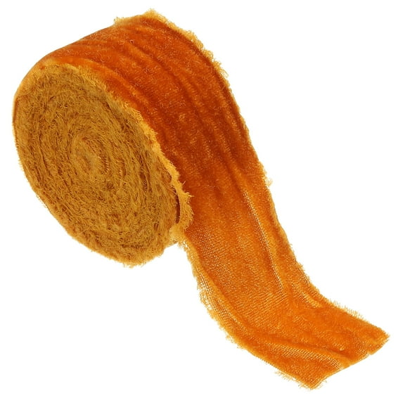 Velvet Ribbon for Gift Wrapping 1-1/2 Inch x 3 Yard Handmade Frayed Vintage Ribbons, Orange
