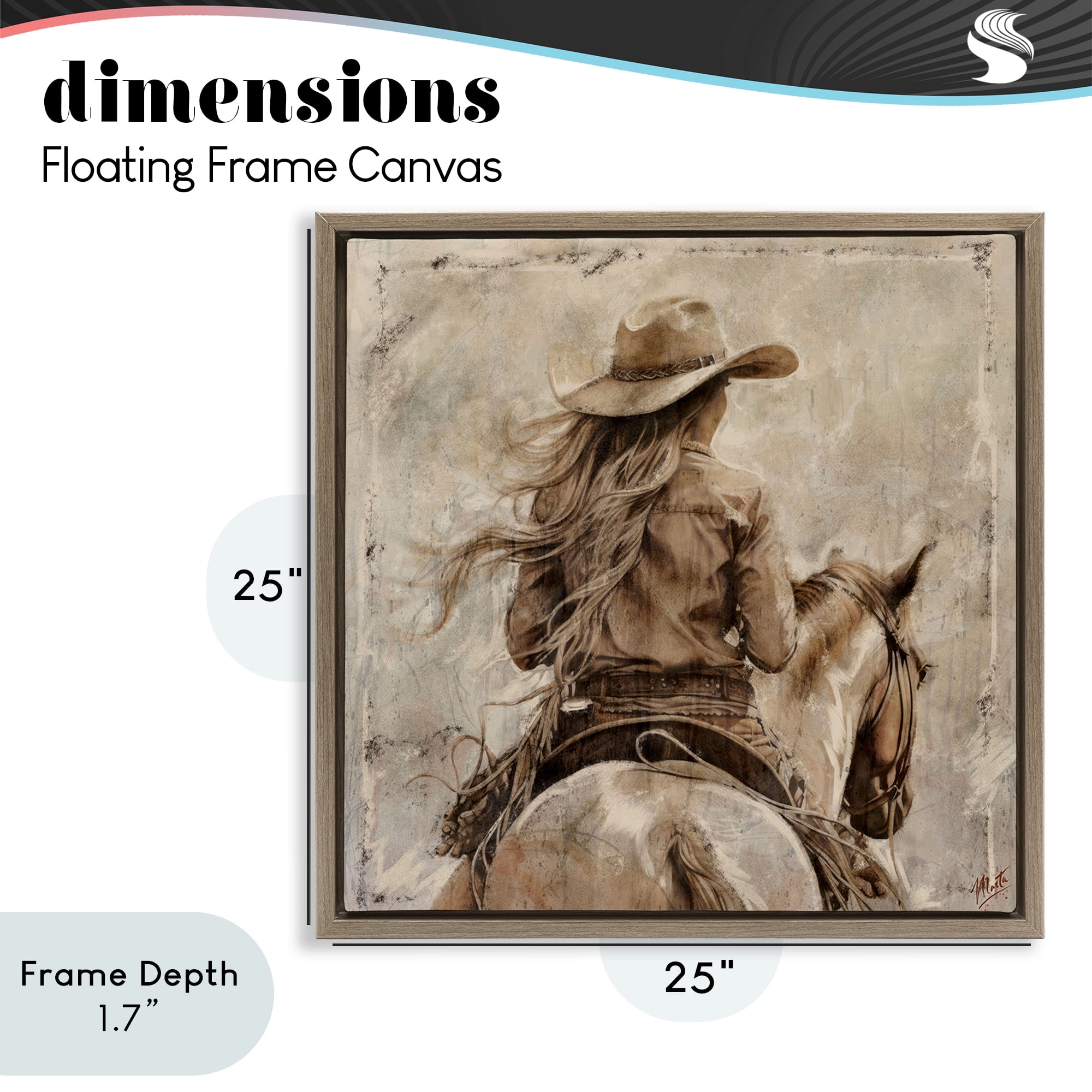 Stupell Industries Windblown Cowgirl on Horseback Brown Framed Floater Canvas Wall Art, design by Marta Wiley