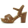 thumbnail image 1 of Soda Women Block Chunky High Heels Sandals Open Toe Platform Ankle Strap Crisscross Band MIGUEL-S Tan Brown 7.5, 1 of 4
