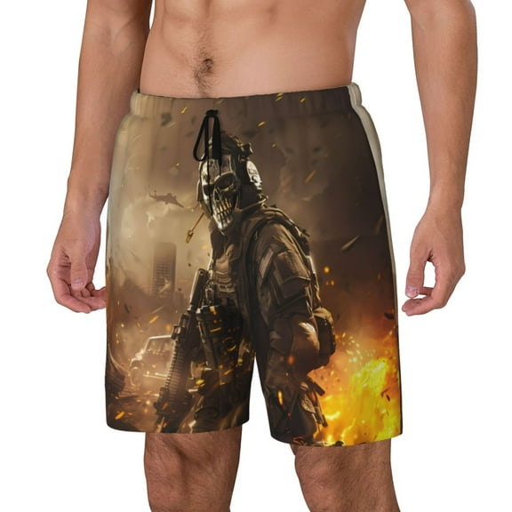 Picia Apocalyptic Skull Soldier pattern Mens Swim Trunks with Compression Liner Stretch Beach Shorts Quick Dry with Zipper Pockets No-Chafing Board Shorts-X-Large