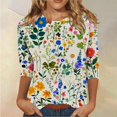 thumbnail image 6 of HLKJKLS Long Sleeve Shirts For Women Spring Print 3/4 Sleeve Round Neck Loose T Shirt Polyester Spandex Casual Fashion Green S-3Xl, 6 of 7