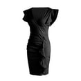 thumbnail image 6 of Qiylii Women Close-fitting Cap Sleeve Dress, Solid Color Deep V-neck One-piece in 10 Colors, S/ M/ L/ XL, 6 of 9
