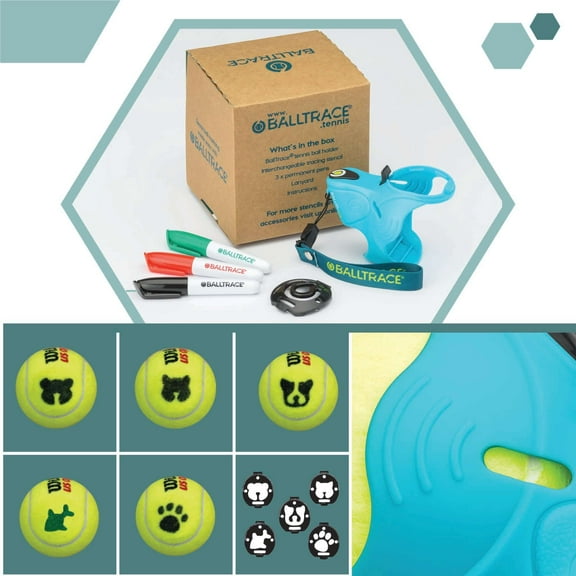 BallTrace Tennis / Padel Ball Marker | Break Point Blue | Animal Attraction Bundle