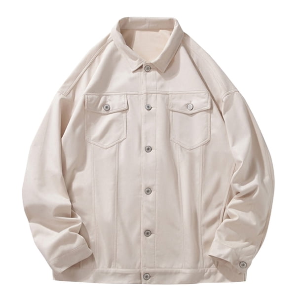 Camisas Para Hombre Manga Corta Camisa Retro de manga larga para playa y vacaciones al libre con solapa de Color sólido informal de un solo botón de otoño e invierno para hombre (Beige, XL)