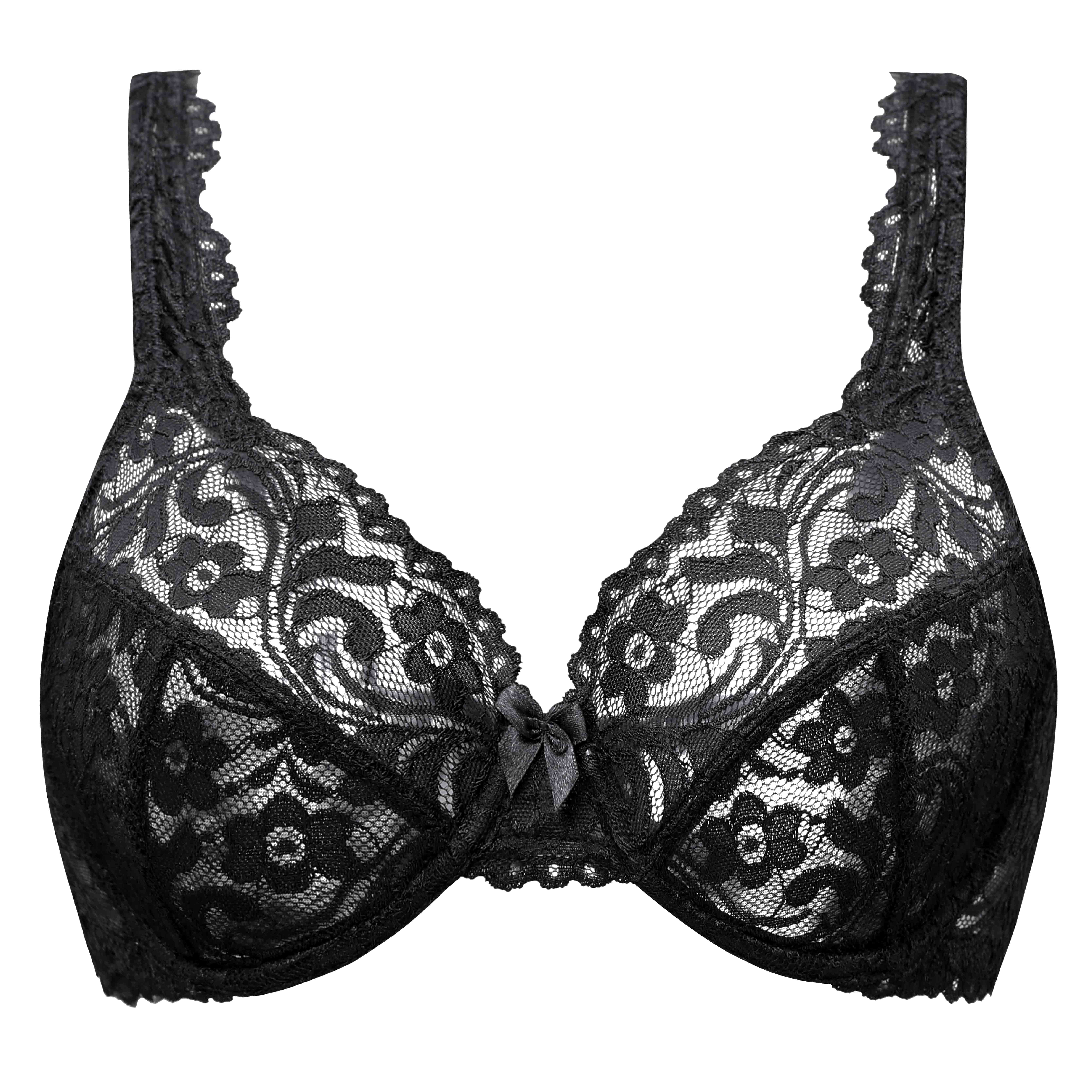 Women's Sexy Lace Embroidered Bras Full Coverage Unlined Underwire Plus  Size Bra 34G