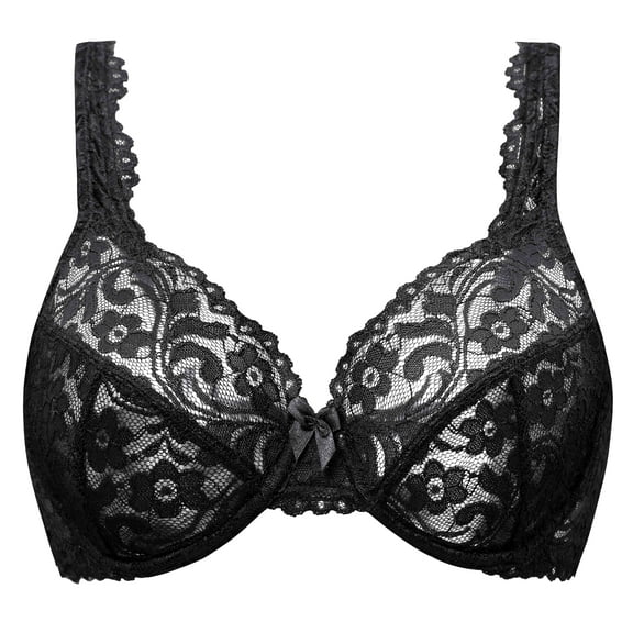 MELENECA Women's Full Coverage No Padding Plus Size Lace Underwire Bra Black 34E