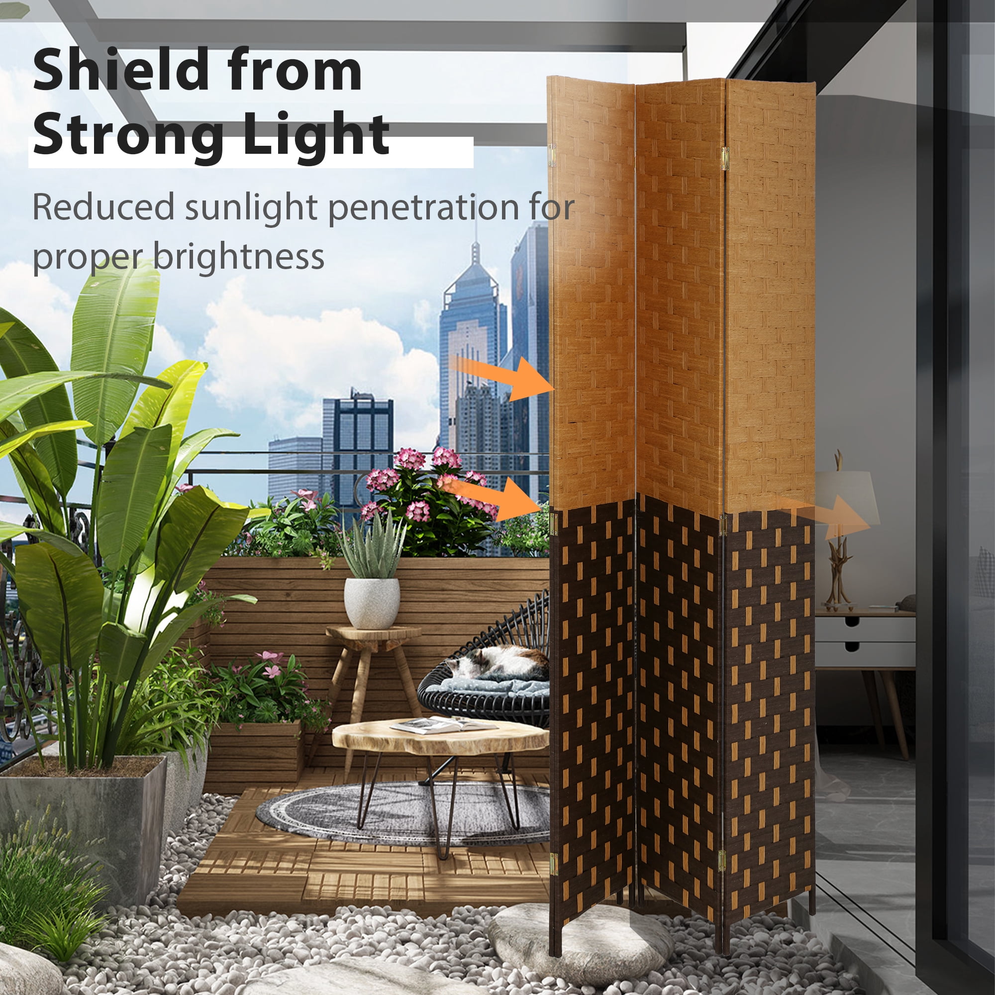 CL.HPAHKL 4 Panels Room Divider and Folding Privacy Screen, 6 ft Tall Wood Mesh Hand-Woven Design Wall Divider, Partition Room Dividers for Home Office Restaurant Bedroom