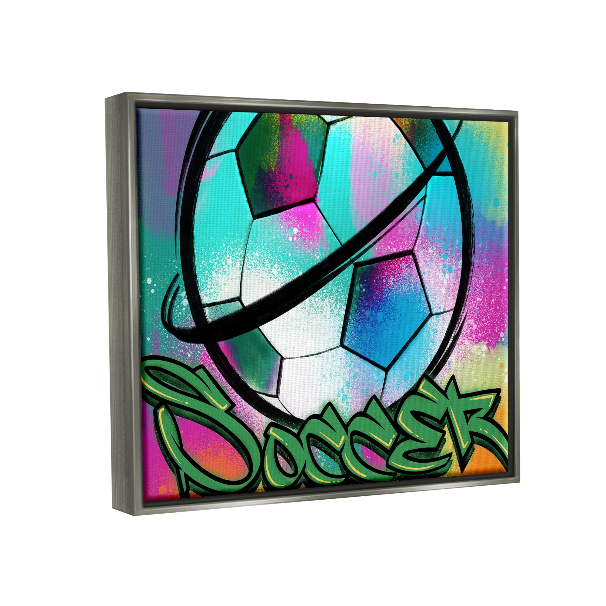 Stupell Industries Urban Sports Soccer Ball Abstract Painting Gray Floater Framed Canvas Art Print Wall Art, 21 x 17