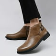 thumbnail image 6 of Men's Genuine Leather Buckle Dress Chelsea Boots with Side Zipper Fashion Pointed Toe Waterproof Non-Slip Casual Business Formal Booties, 6 of 6