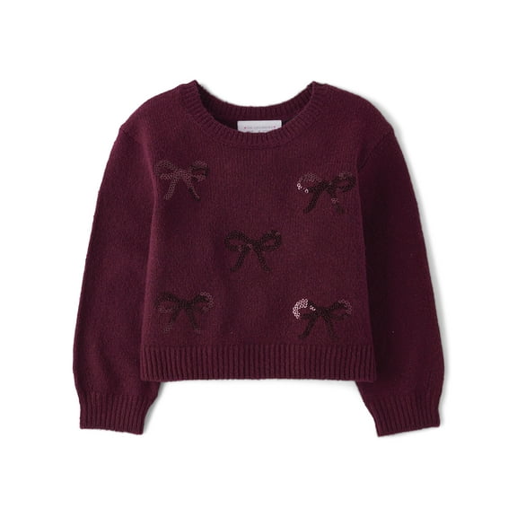 The Children's Place Toddler Girls Crewneck Long Sleeve Sequin Bow Sweater, Sizes 12M-5T