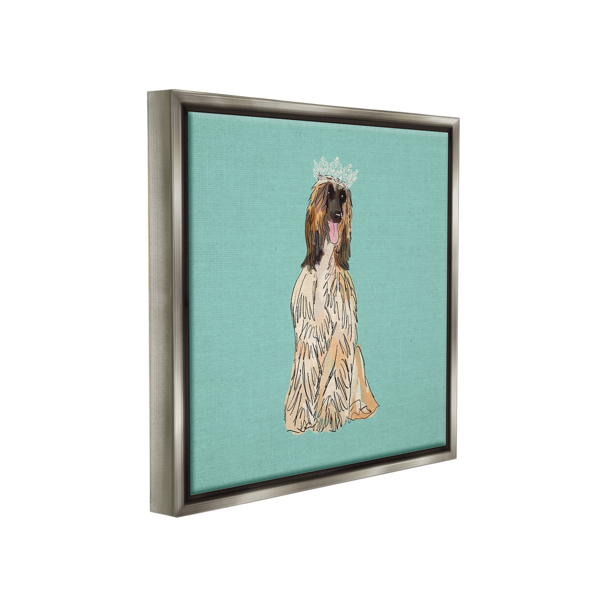 Stupell Industries Afghan Hound with Crown Animals & Insects Painting Gray Floater Framed Canvas Art Print Wall Art, 25 x 25