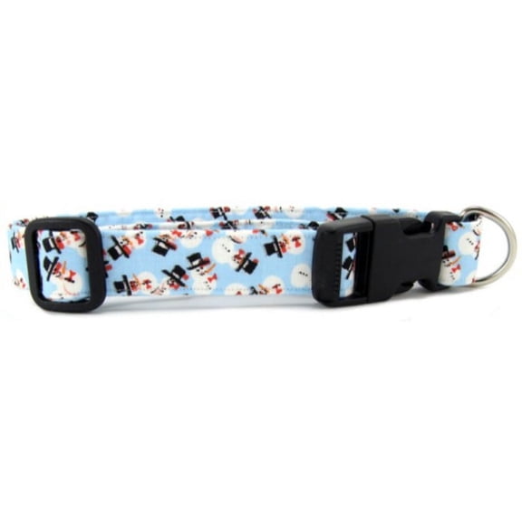 Light Blue Tossed Snowmen Dog Collar - Size - Medium