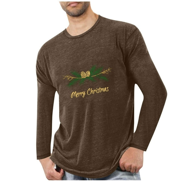 Pyjamas de Noël pour Hommes, Pyjamas de Sport Entraînement Physique pour Hommes, T-Shirt Imprimé de Noël à Manches Longues et Col Rond T-Shirts pour Hommes