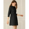 thumbnail image 4 of Vestido camisero informal Allegra K con pliegues manga 3/4 botones Negro S, 4 of 6