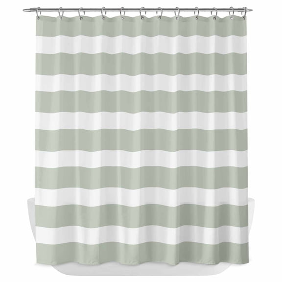 Xipuska Sage Green Stripe Shower Curtain - Water Repellent Fabric Shower Curtains Washable, Modern Simple Geometric White Striped Decorative Cloth Bathroom Curtains Modern Bath Decor 72"x72"