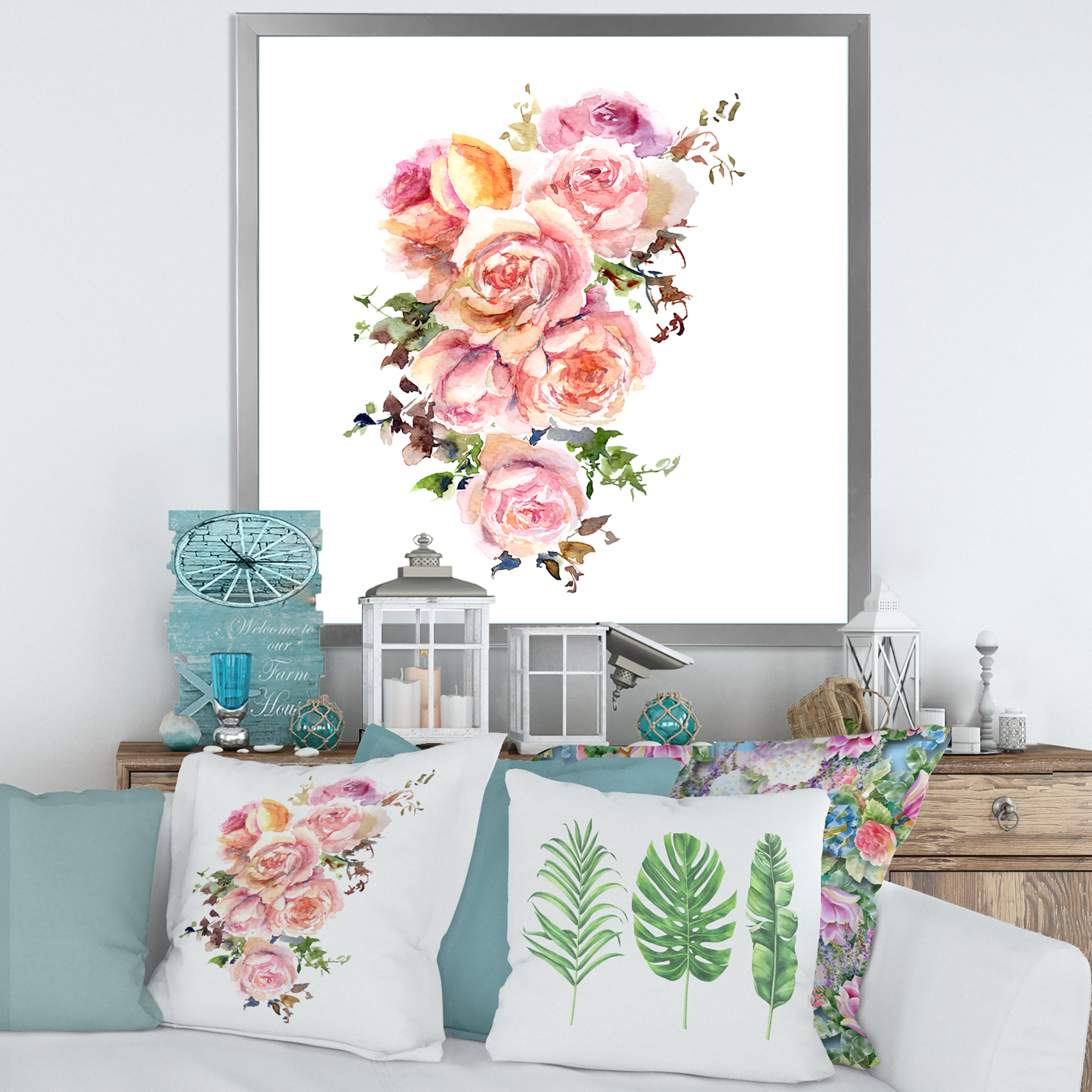 Designart 'Bouquet Of Pink Roses Flowers' Traditional Framed Art Print