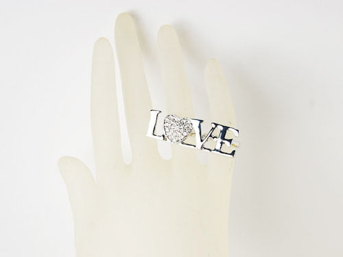 Love Heart Letter I Luv You Rhinestone Crystal Lover Double Finger Knuckle Ring 