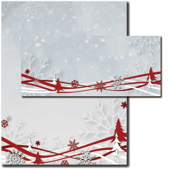 Snowflakes & Ribbon Winter Letterhead With Matching Envelopes