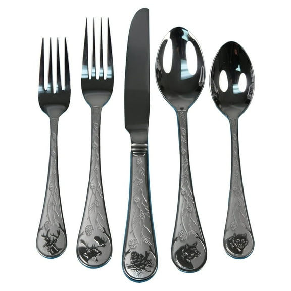 20-Piece Stainless Steel Silverware Set - Rustic Wildlife Flatware for 4, Dinner Forks, Knives, Spoons, Teaspoons & Salad Forks - Dishwasher Safe Gift Set