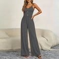 thumbnail image 4 of Vynhevius Women's V Neck Jumpsuit Adjustable Spaghetti Strap Button Detail Elastic Waist Wide Leg Casual One Piece, 4 of 6