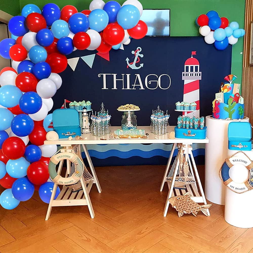 100pcs Baseball Theme Decoration, Navy Blue Red White Balloons for Baseball Theme  Birthday Baby Shower Blue Birthday Nautical Theme Party Flag Party Election  Party July 4th Decorations 