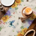 thumbnail image 3 of Watercolor Flowers Table Runner - 90 Inch Long Spring Sunflowers Daisy Butterflies Beige Cotton and Linen Blended Dress Scarves Farmhouse Table Runner for Kitchen Dining, Coffee Table, 13" x 90", 3 of 8