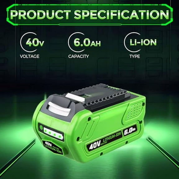 29462 6.0Ah Li-ion Battery Replacement for Greenworks Battery 40V 29252 20202 22262 25312 25322 20642 22272 27062 21242 with LED Indicator Light