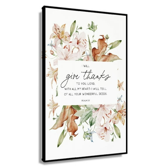 Psalm 9 1 Give Thanks Bible Verse Wall Art, Scripture Print, Fall Botanical Christian Wall Art, Thanksgiving Decoration Home Pictures for Bedroom